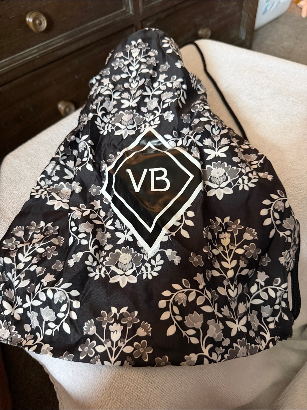 Vera Bradley Black and White Floral Drawstring Bag